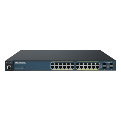 Switch PoE Administrable de 24 Puertos Gigabit, 4 Puertos SFP, Soporta Hasta 410 W con Opción de Controlador para Serie Neutron y Enturbo.