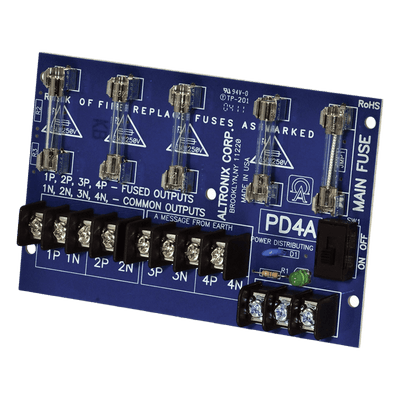 Distribuidor de Energía / 4 Salidas Fusible 2.5A / Entrada 28VAC/DC 10A / Fusibles 3.5A/250V / LED Indicador