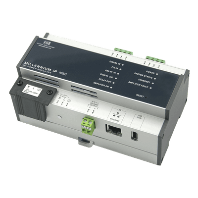 Etapa de potencia IP / 50W / Baja impedancia / Entradas Line In + PIN / Reproductor WAV MP3 Internet Radio / Control web / 160x85.5x65 mm (6.3x3.4x2.6 in)