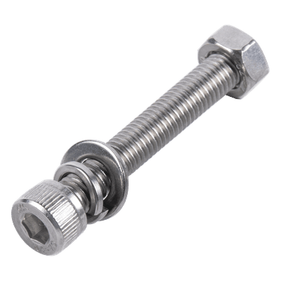Tornillo Allen Milimétrico de Acero Inoxidable M8-1.25 x 25 / Incluye Tuerca, Arandela Plana y Arandela Presión / Bolsa con 6 piezas / Para Montajes de Módulos Solares.