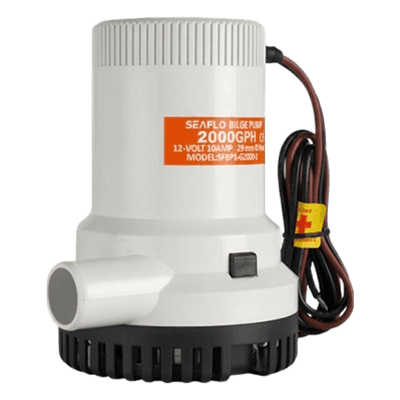 Bomba de Achique / 2000 GPH (7571 LPH) / 12V CD / Eje de Acero Inoxidable / Operación en Seco / Anti-Airlock / Certificación ISO 8849