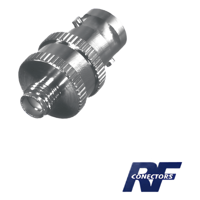 Adaptador de Conector RF / BNC Hembra a SMA Hembra / Montaje en Línea / Cuerpo Niquelado / Contacto de Oro / Aislante de Teflón