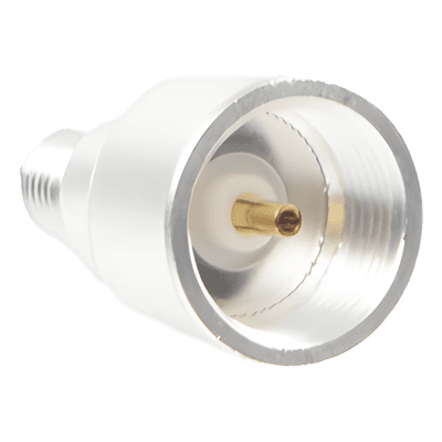 Adaptador Coaxial / Conector SMA Hembra Inverso / Construcción Bronce Plata-Oro / Dieléctrico Teflón / Diseño Universal Combinable