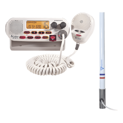 Kit de Radio VHF Marino / Antena Fibra de Vidrio 2.4 m (7.9 ft) / 25 W / DSC / Dual-Watch / PL259 / Base Acero Inoxidable