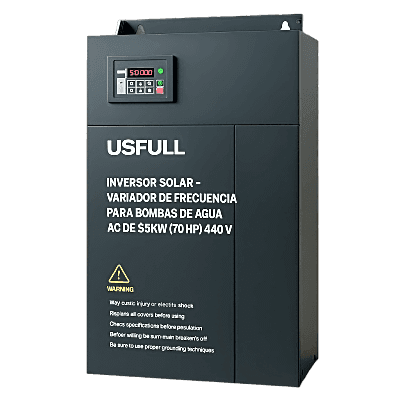 Inversor Solar Variador de Frecuencia / 55 kW (70 HP) / 440V Trifásico / MPPT Automático / Rango DC 300-850V / Instalación hasta 50 m (164 ft)