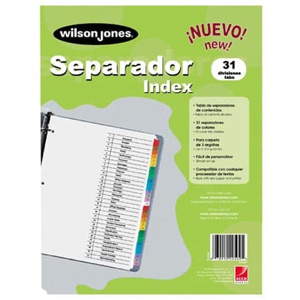 Separador de 31 Divisiones Wilson Jones P1366 - 0.68 kg, Separador