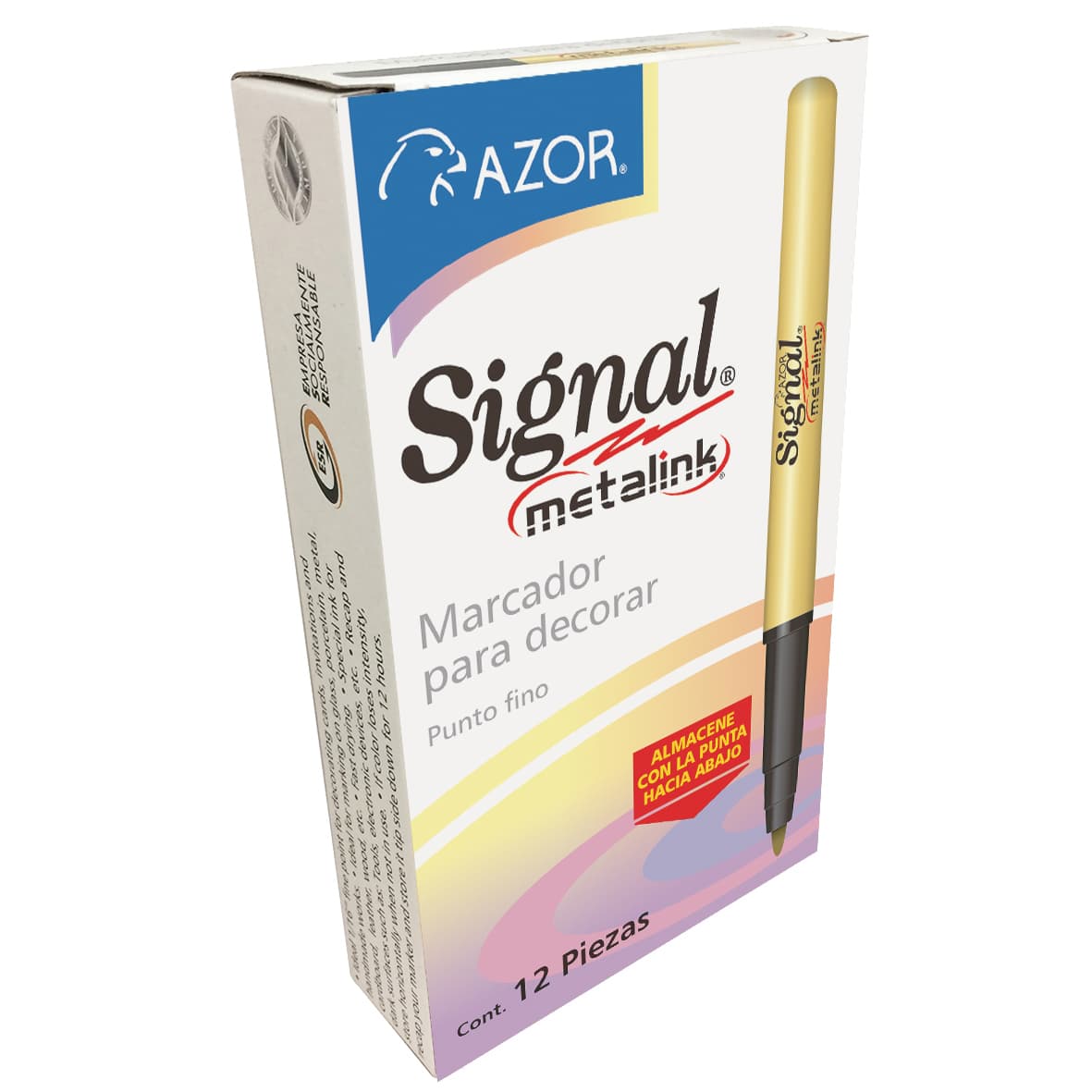 Marcador AZOR SIGNAL 30009 METALINK Dorado. Punto fino. Paquete con 12 piezas. -