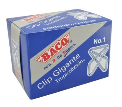 Clip BACO Gigante #1 12296 Zincado. Caja con 12 clips. Clip Gigante Metálico Zincado. -