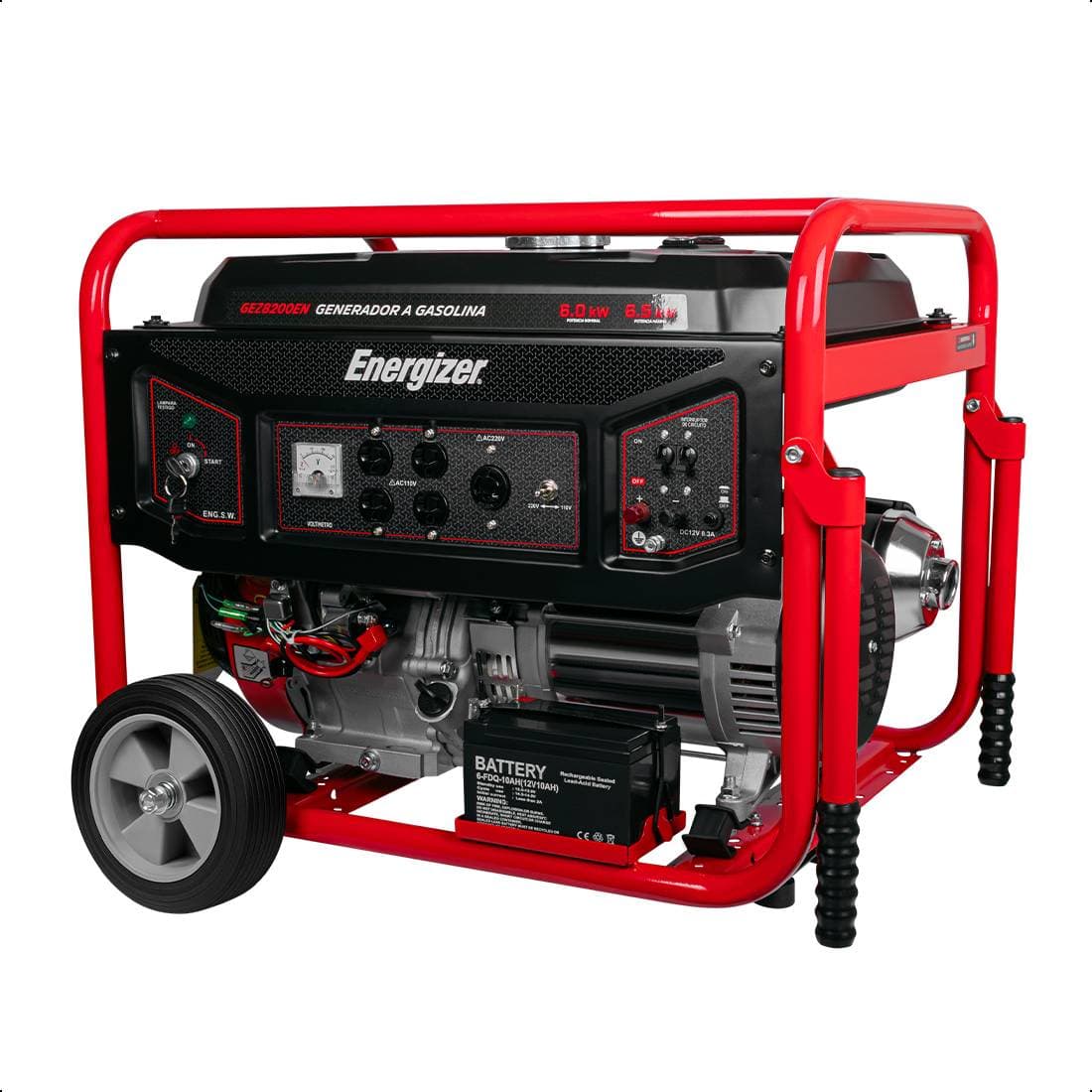 Generador a gasolina ENERGIZER GEZ8200EN: Potencia de 6.5 kW - motor de 4 tiempos y sistema de regulación AVR.