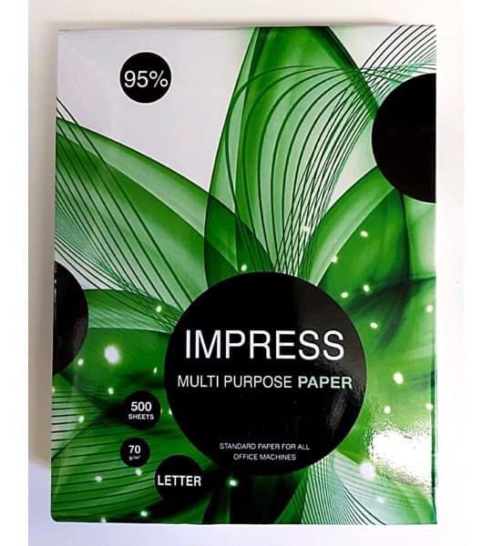Papel Bond Impress 6951476310602 Caja con 10 paquetes con 500 hojas tamaño carta 21.6 cm x 27.9 cm 95 blancura 70 gramos Alta Blancura -