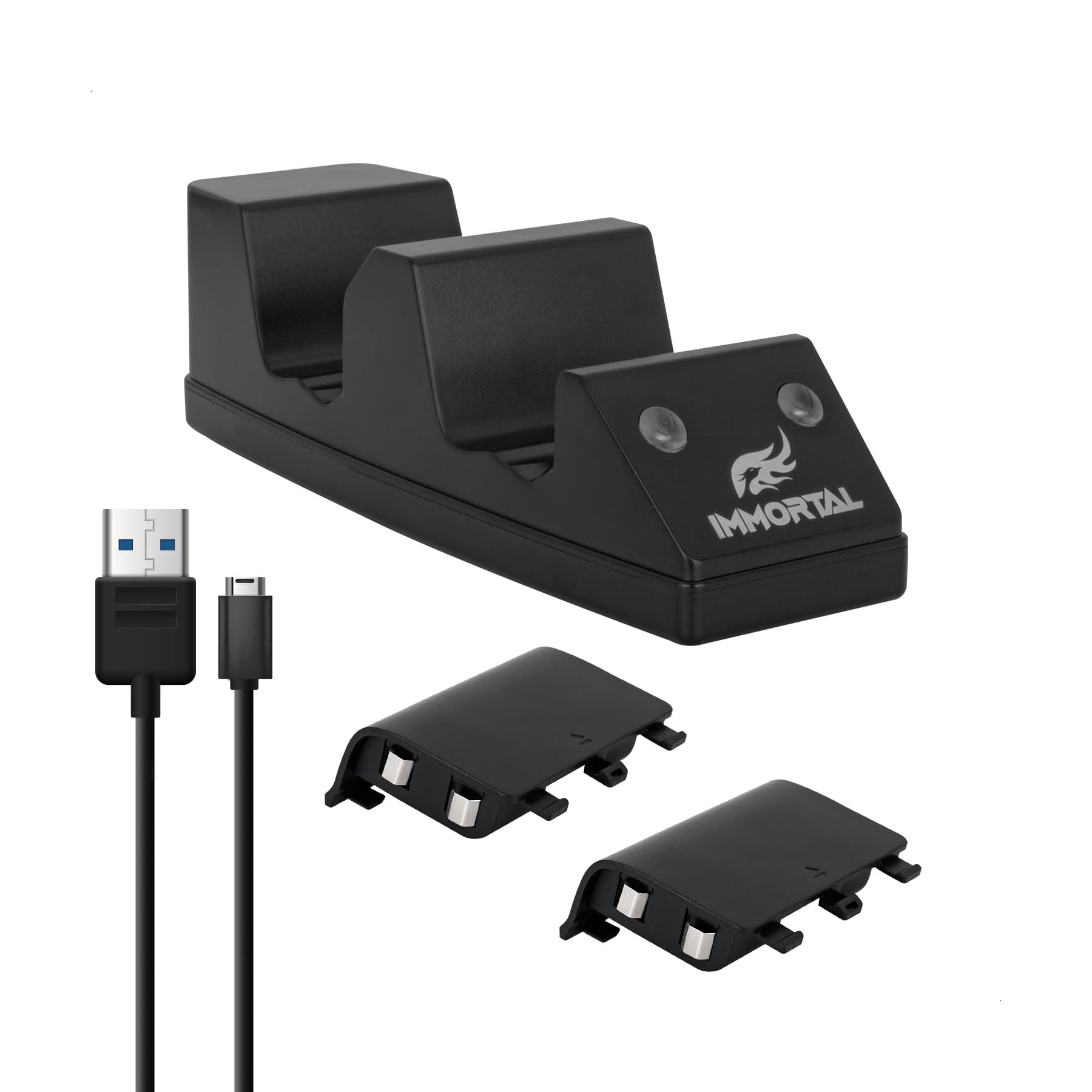 Immortal Cargador dual para Xbox One con 2 baterias 12mAh - egos, 4xUSB 65x70x250mm, 1 año de garantía