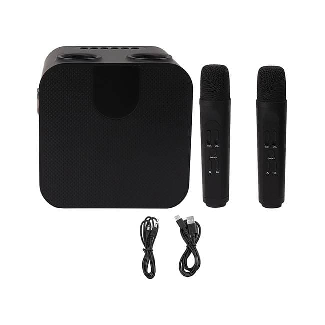 KARAOKE CON DOS MICROFONOS SP-200BK Karaoke inalámbrico con dos micrófonos color negro / Batería de 2400 mah y con cable USB de carga. -