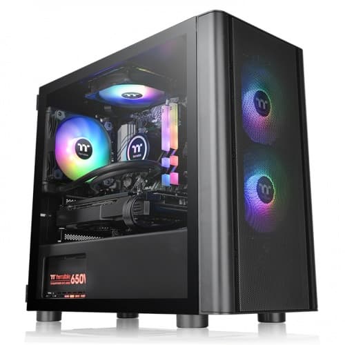 Gabinete Thermaltake V150 TG ARGB - Negro Micro-chassis, Micro ATX/MINI ITX, USB 2.0, sin fuente, 3 ventiladores instalados ARGB