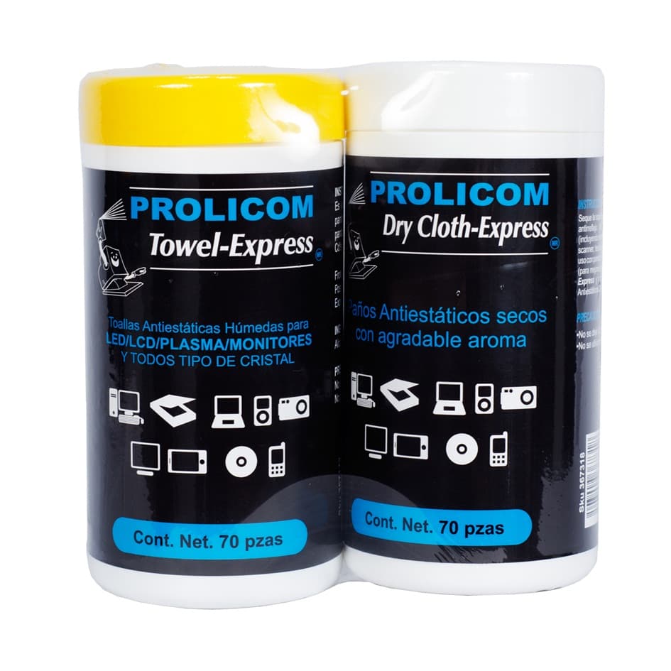 Toallas PROLICOM - TWO PACK DE TOWEL-70, Paños, 70 pz c/u, húmedos y secos, superficies y accesorios