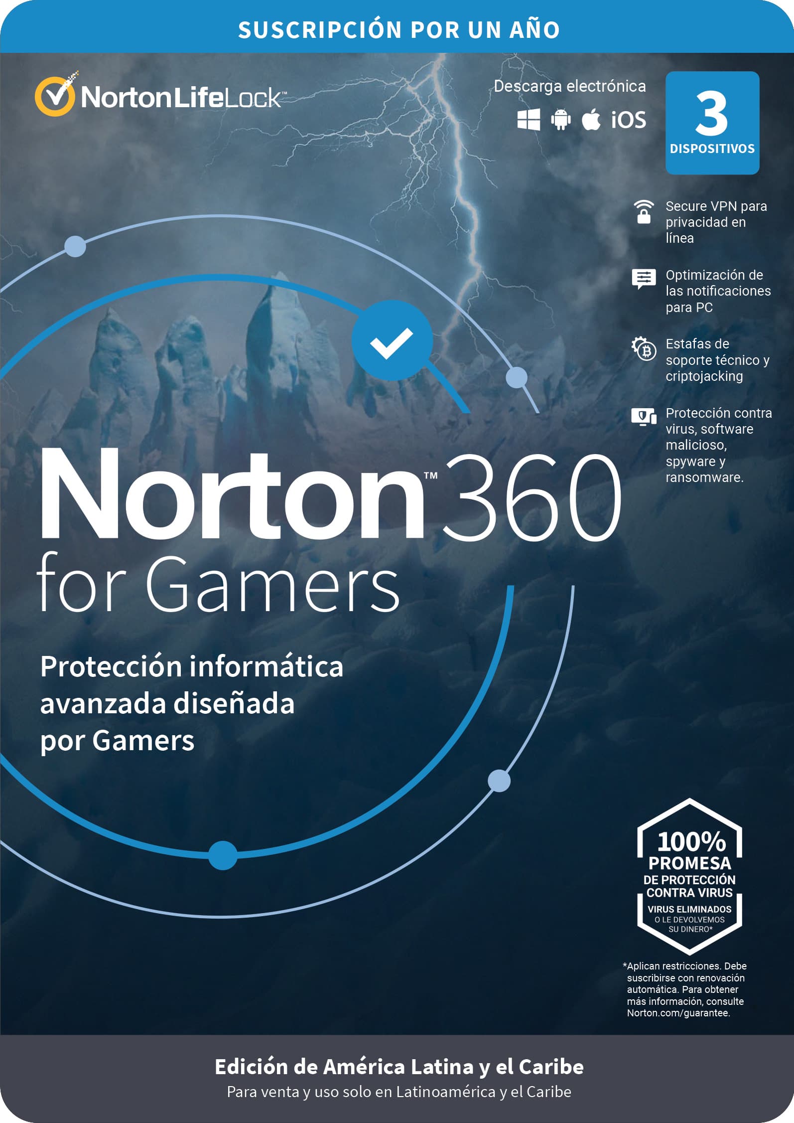 Antivirus NORTON TMNR-023 360 Gamers - 3 licencias, 1 Año(s)